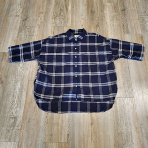 Old Navy Cropped Button Up Shirt Blue Plaid Womens Size Medium
